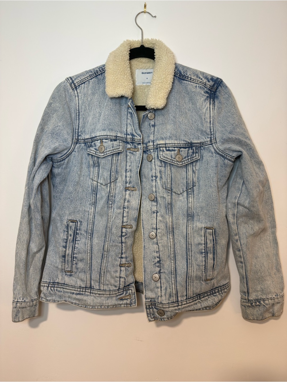 Old Navy Light Blue Denim Jacket with Cream Sherpa Collar